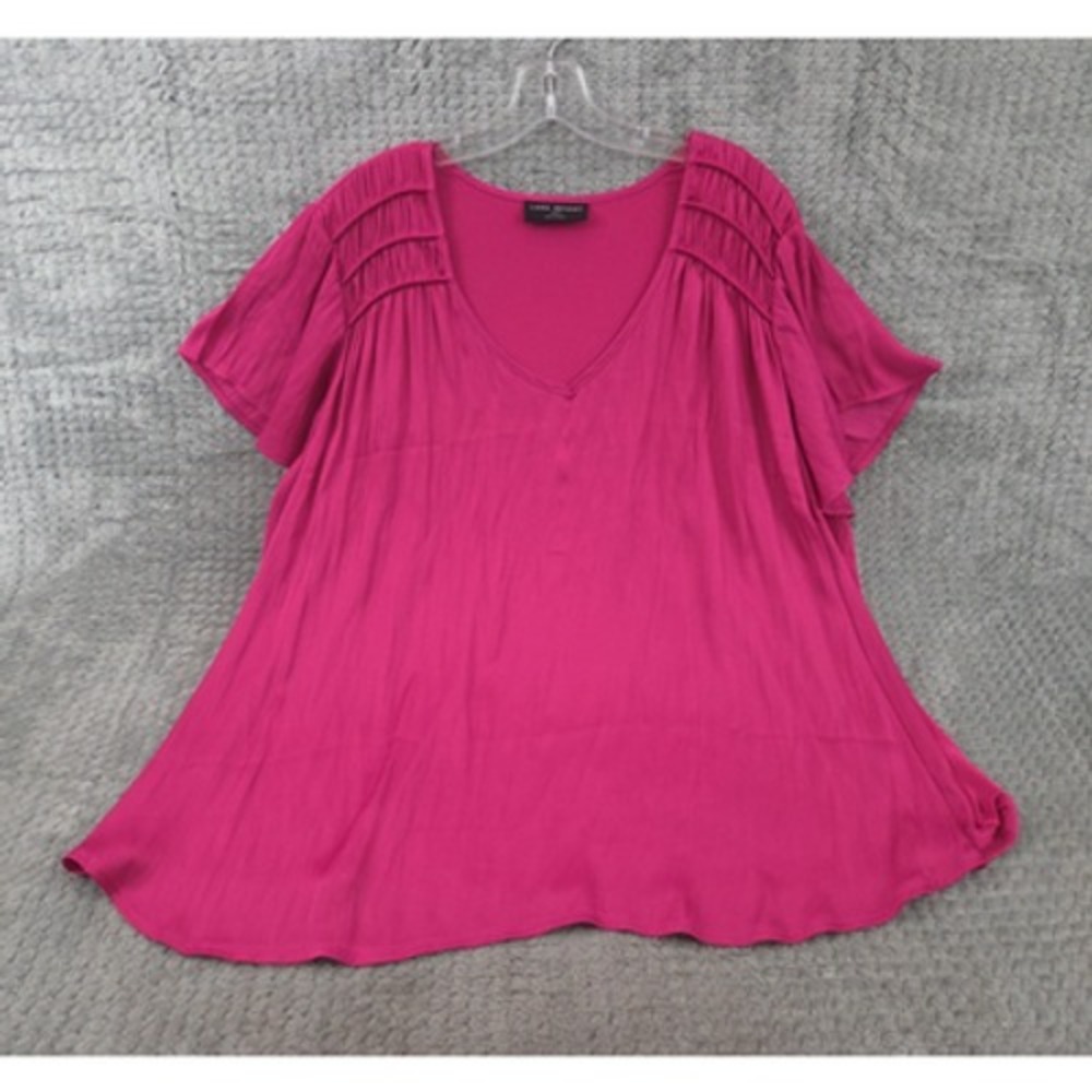 Lane Bryant Pink Satin Front Knit Back Blouse Women's 22/24 Short Sleeve